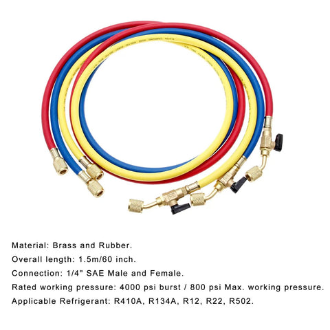 Pro Rig Hvac Refrigerant Charging Hose Set With Heavy Duty Brass Ball Valves For R410a R134a R22 Quick Swap Coolant Lines 800 Psi Capacity 1/4 Inch Sae Fittings Built Tough And Zero Hassle 3 Piece Setup