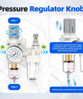 1/4 Inch NPT Air Pressure Regulator Lubricator Combo With Water Separator For Air Compressors, 0-145 Psi Gauge