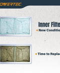 Comparison of clean and used One Micron Inner Air Filter With MERV 11 For WEN And Shop Fox on a textured background