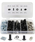 200 Piece 2020 Aluminum Extrusion Hardware Kit With M5 T Slot Nuts Bolts Screws And Slide Nuts For 20 Series And 2040 V Slot Projects Includes Wrench In An Organized Clear Case For Easy Drop In Assembly, showing open case with components visible.