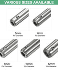 Various sizes of ball locking pins with 5mm, 6mm, 8mm, 10mm, and 12mm diameters, made from stainless steel.