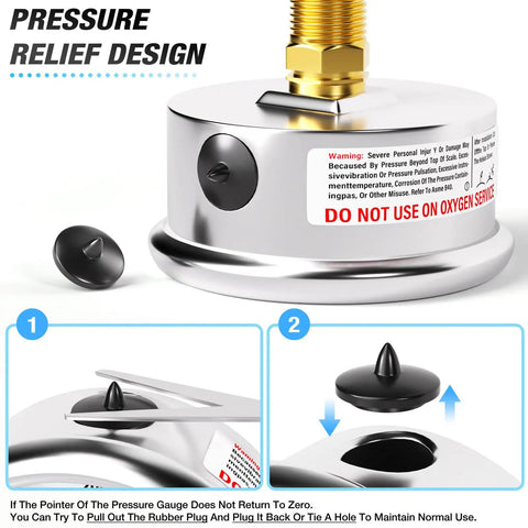 Heavy Duty Stainless Steel Liquid Filled Pressure Gauge 0 To 60 Psi, pressure relief design details, glycerin filled