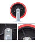 Heavy Eight Inch Swivel Caster Wheels Four Pack Premium Polyurethane Treads Non Marking Silent Glide close-up view of caster wheel and plate.
