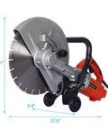 14 Inch Electric Circular Saw Runs Full Blast With A 3000W Motor Delivering 4200 RPM To Shred Concrete Granite Tile And Brick Effortlessly In Wet Or Dry Mode For Hardcore Builders, close-up with measurements.