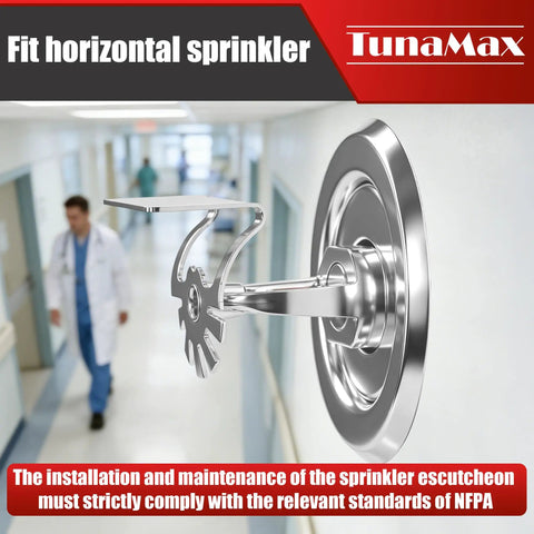 Sleek Recessed Fire Sprinkler Escutcheon Trim Ring Covers 1/2 Inch Ips Pipes To Hide Ugly Hardware In Any Residential Or Commercial Space Quick Snap On Design For Hassle Free Install And A Clean Modern Look visible in a hospital setting
