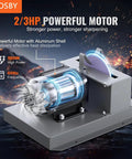 Keep Your Lawn Sharp Without Any Sweat Using This Heavy Duty Bench Grinder Featuring A Rock Solid 500 Watt Motor And Tough Ceramic Cutting Discs For High Lift Low Lift And Flat Mower Blades showing 500W motor.