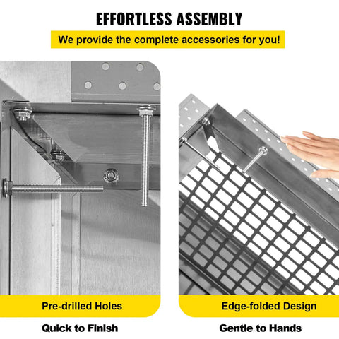 Effortless assembly features of Heavy Duty 8X13 Inch Chimney Cap, showing pre-drilled holes and edge-folded mesh design.