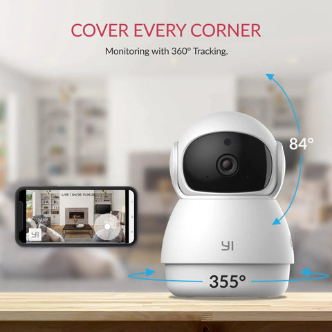 Pan Tilt 360 Degree Indoor Security Camera With Night Vision 1080p Pet Cam For Dogs And Cats 2 Way Audio Motion Detection Phone App Control Works With Alexa And Google Assistant displayed with mobile app interface