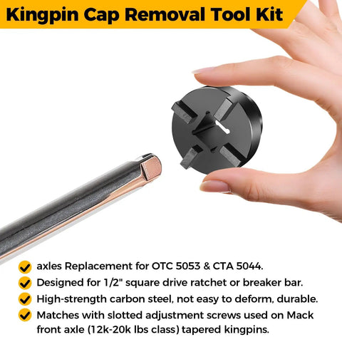 Pro Grade Kingpin Socket And Cap Removal Tool Kit For Mack Trucks Front Axles 16000 18000 20000 Lb Two And Three Eighths Inch Outer Diameter