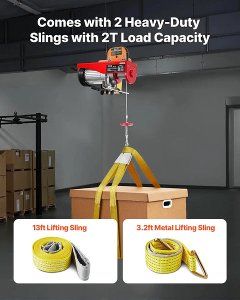 Electric Hoist 1760lbs With 14Ft Wired Remote Control, 110V Lifting System in use with heavy-duty slings