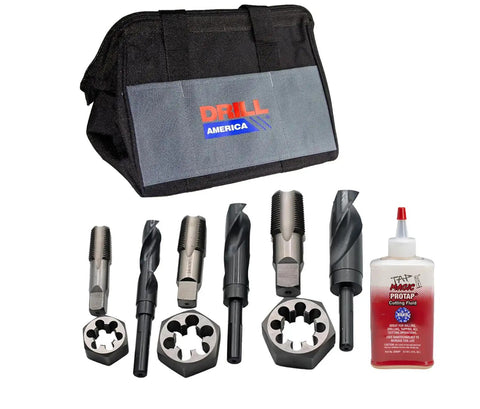Plumber's Drill Tap And Die Kit 10-Piece Plumbing Set With 3 NPT Taps And Drill Bits 3 NPT Hex Dies and storage bag