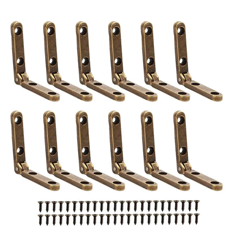 12 Pack Tiny Bronze Hinges For Small Wooden Jewelry Boxes With Screws 90 Degree Stop Lid Support 1.18x1.18x0.23 Inch Zinc Alloy Hardware