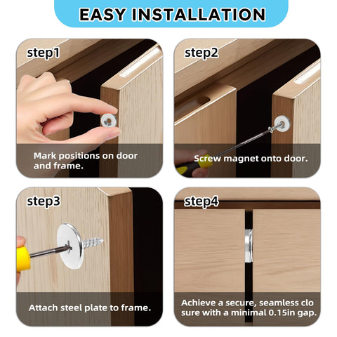 Step-by-step installation of Magnetic Door Catch Set Six Pack Stainless Steel Silver Cabinet Latch Magnets for secure hold.