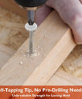 Heavy Duty White Cabinet Screws Bulk Pack Number Nine By One Three Quarter Inches Wood Fasteners For House Makeovers And Furniture Builds Approximately Two Forty Pieces being installed in wood.