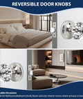 Five Pack Privacy Door Knobs With Clear Glass Handles In Satin Nickel Finish installed on bedroom and living room doors