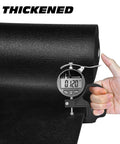 Close-up of Heavy Duty Tool Box Drawer Liner Kit 16 Ft By 16 In Black PVC Non Slip Mat Thick Triple Layer Foam with thickness measurement