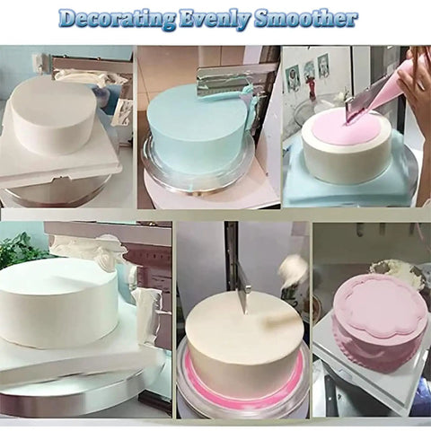 Automatic Cake Coating And Smoothing Machine For 4 To 12 Inch Cakes In Stainless Steel With Turntable, demonstrating even frosting application
