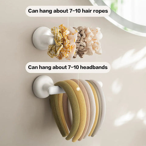 Suction Cup Headband Holder And Wall Mounted Hair Accessory Organizer Keeps Your Bathroom Vanity Looking Fly With This Hassle Free No Drill Scrunchie Storage Rack In Crisp White. Holds 7-10 hair ties and headbands.