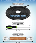 Image of a Three In One Screen Repair Kit With Roller And Spline Removal Hook For Fast Window Screen Repair. Includes 0.14 Inch Spline and 32.8 Feet of Spline shown in coils, with a handle hook and roller tool for screen installation.