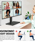 Free Standing Monitor Stand With VESA Mount For 13 To 32 Inch Screens in a home office setup with video call on screen