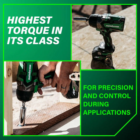High Torque Cordless Brushless Three Quarters Inch Square Drive Impact Wrench Tool Body Only with Friction Ring Grip in use