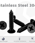 Hella Sturdy Number Twelve Flat Head Self Tapping Wood Drywall Screws Measuring Point Two Five Inches Long crafted from 304 Pro Grade stainless steel in black finish