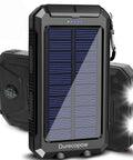 Rugged 8000mAh Solar Charger Power Bank For Outdoor Adventures, Grab And Go Portable Waterproof Camping Backup Battery Pack With USB C Ports, Inputs And Outputs, Carabiner, Compass, And 2 LED Flashlight