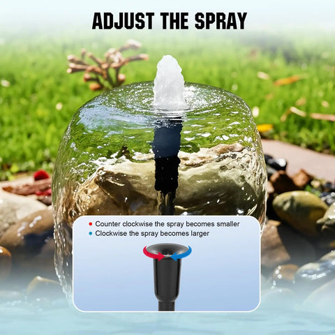Solar Powered Water Fountain Pump Kit With 449 GPH Flow, 25W, Adjustable Dry Run Protection, dial to adjust spray size