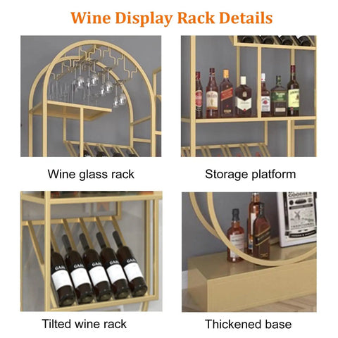 Sleek O Shape Floor Standing Wine Rack With Glass Shelves Boss Level Industrial Storage For Home Bars And Kitchens Kickback Ready Stemware Display Unit Heavy Duty Design That Gets The Job Done showcasing details like a wine glass rack and tilted wine rack.