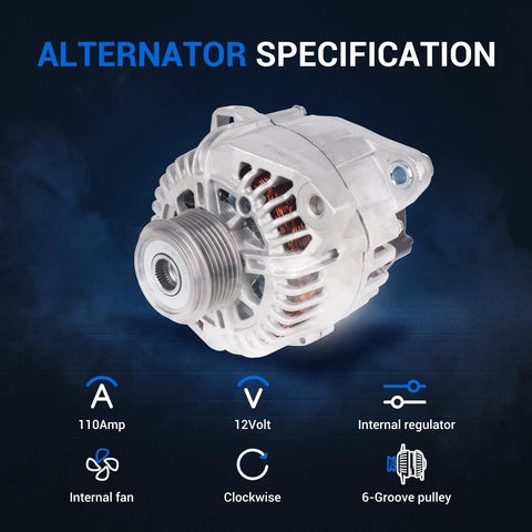 Alternator Replacement For Hyundai Sonata 2006 2010 And Kia Optima Magentis 2006 2010 Forte Forte Koup 2010 2013 Forte5 2012 2013 Rondo 2007 2012 12V 110Amp CW 6 Groove Pulley L4 2.0L 2.4L High Output.