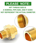 Two Pack Brass Union Fittings 1 Inch NPT Male To 1 Inch NPT Female Pipe Connector with close-up of threads