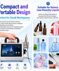 Savage High-Flow Automatic Bottle Filler Machine With Precision Multi-Mode Tech For Narrow Mouth Bottles And Tiny Neck Diameters Starting At 2mm on a table with user holding handle.