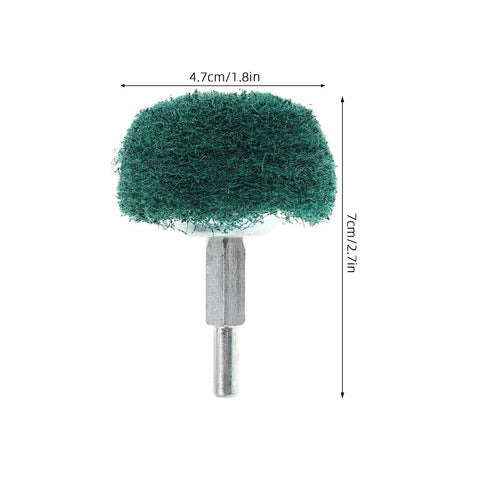 Mushroom Shaped Nylon Polishing Wheels With Handle For Drill, Green 50x6mm Buffing Pads, showcasing dimensions and handle