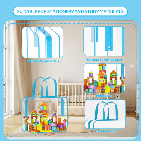 Six Pack Large Toy Storage Bags PVC Waterproof Organizers With Zipper And Handle shown in playroom with toys inside