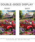 Double-sided Welcome Spring Summer Red Truck Garden Flag with Papillon, 28x40 premium linen, farmhouse decor front and back display