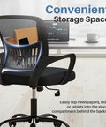 Ergonomic Go-To Home Office Desk Chair With Lumbar Support And Rocking Mode showing backrest storage for books and tablets