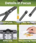 Close-up of 6 Foot Folding Picnic Table Built for On The Go Camping Picnics Parties and Kitchen Use showing frame lock and non-slip feet.