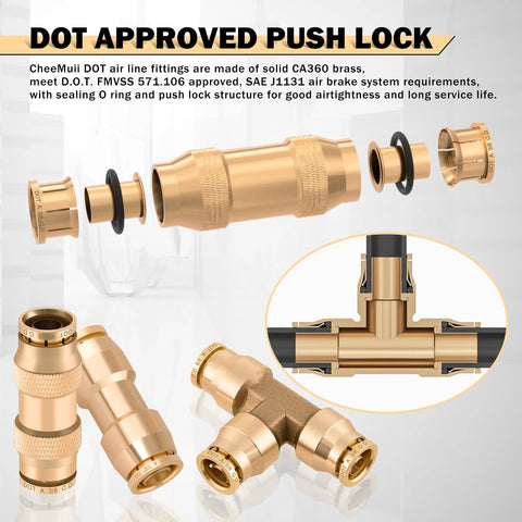 CheeMuii 76-pc brass DOT air line fittings kit with push-lock and push-to-connect adapters for NPT and quick-connect hoses