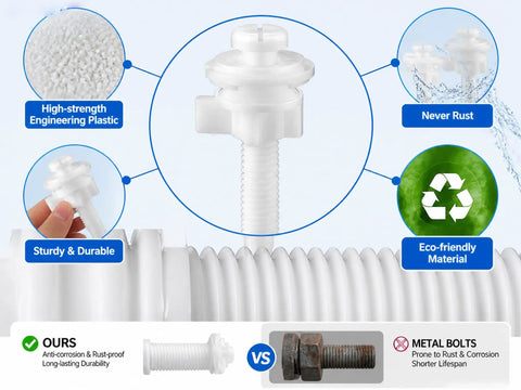 Heavy Duty Toilet Seat Screws Replacement Kit With Universal Bolts And Plastic Screw Cover Caps For Standard And Elongated Toilets No Sweat Bathroom Hardware Refresh, showing eco-friendly and durable plastic bolts.