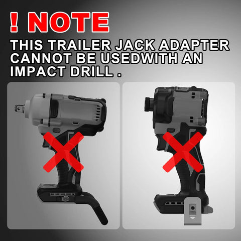 Image showing prohibition against using an impact drill with Heavy Duty Trailer Jack Drill Adapter Fits 1 Inch Shafts To Turn Your Drill Into A Beast That Hoists Empty Trailers With Zero Sweat Uses 1/2 Inch Drive Links Or 1 Inch Socket For Rapid Rigging No Impact Usage Permitted Complete Kit Ships With Locking Pin.