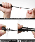 Instructions showing refill insertion and sharpening for Mechanical Carpenter Pencil Set With Built In Sharpener And Long Nose Tip Clip