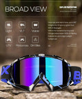 Badass Slick Dirt Bike Goggles For Motocross And Atv Riding With Anti Slip Silicone Strap Impact Resistant PC Lens Tough TPU Frame wind dust sun protection adult gear close-up view with blue strap
