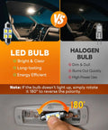 Comparison of LED vs halogen bulb brightness in a car interior with Loaded 48 Piece LED Interior Car Lights Kit instructions