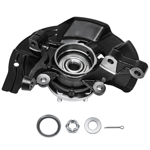 Front Right Steering Knuckle And Wheel Hub Bearing Assembly For 2011 2012 2013 Hyundai Sonata 2.0L Replacement Kit Passenger Side OEM Quality Built To Last shown disassembled.