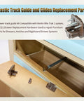 Kickstart Your Furniture Flip With This Solid 7 Pack R7321 Drawer Track Guide Kit Compatible With Kenlins Rite Trak One Systems That Swings Wide Open Smooth And Holds Tight Through Daily Grind, showing brown plastic guides and metal mounting hardware.