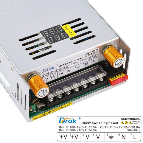 480W AC To DC Buck Power Supply 110V 220V Input Adjustable 0 To 24V Output Up To 20A Beefy Regulated Converter for Electronics