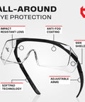 Top Shelf Anti Fog Safety Glasses Designed To Sit Easily Over Glasses With Scratch Proof Lenses; side view showcasing adjustable arms.