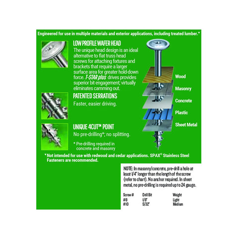 Heavy Duty 10 X 3 Inch Exterior Wafer Head Wood Screws With Torx T Star Plus Drive Rust Resistant construction diagram.