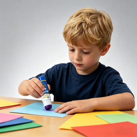 Child using Purple Glue Sticks 22g Pack Of 3 For Office And School Projects Goes On Purple Dries Clear On Paper