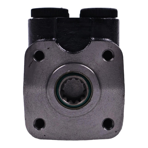 HOLDWELL Orbitrol hydraulic steering valve, front view; grey metal body with splined bore and four mounting holes